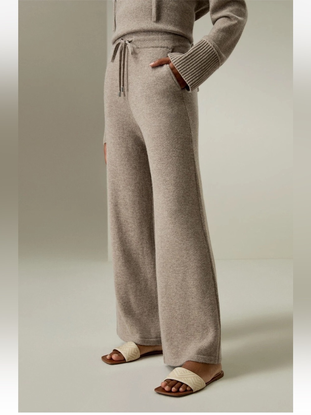 Lilysilk Fluid 100% Cashmere Sweatpants Light Brown Drawstring Sz Small - Picture 4 of 16